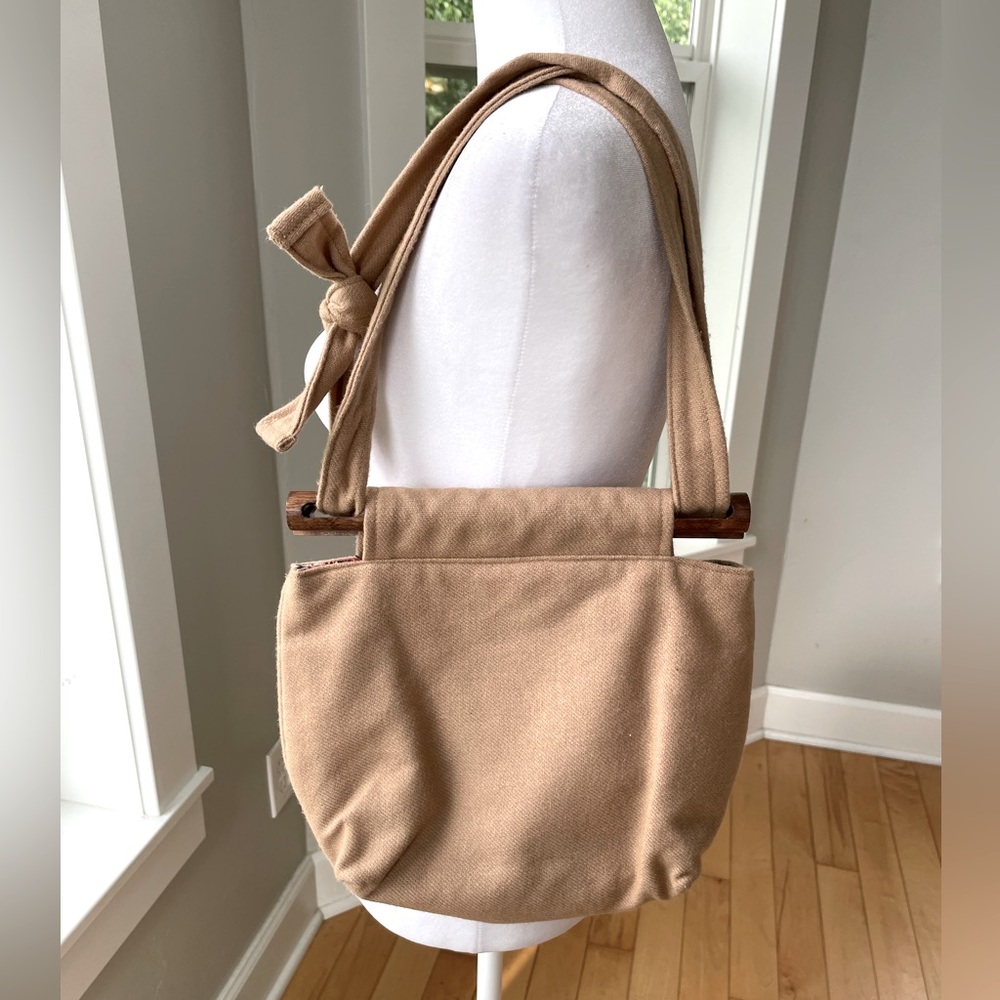 Vintage Camel Tan Wool Plaid Lined Shoulder Bag Purse Fisherman Aesthetic